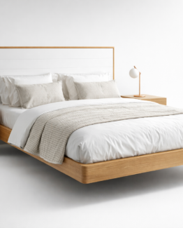 Dormitorio con cama en roble y laca