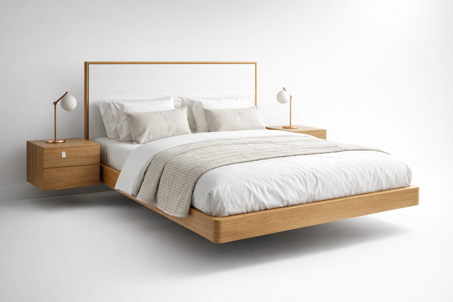 Dormitorio con cama en roble y laca